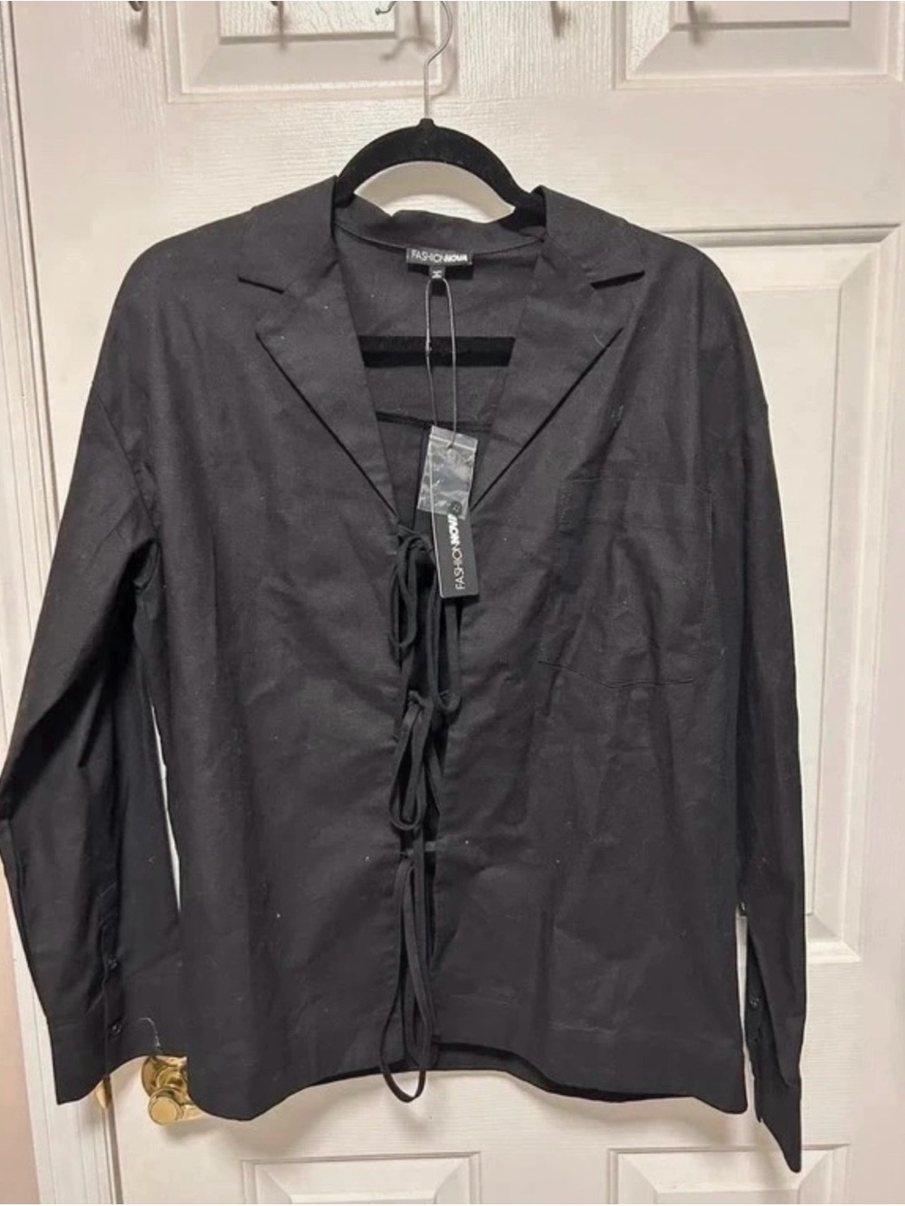 Fashion Nova Black Lightweight Tie-Front Shirt Jacket